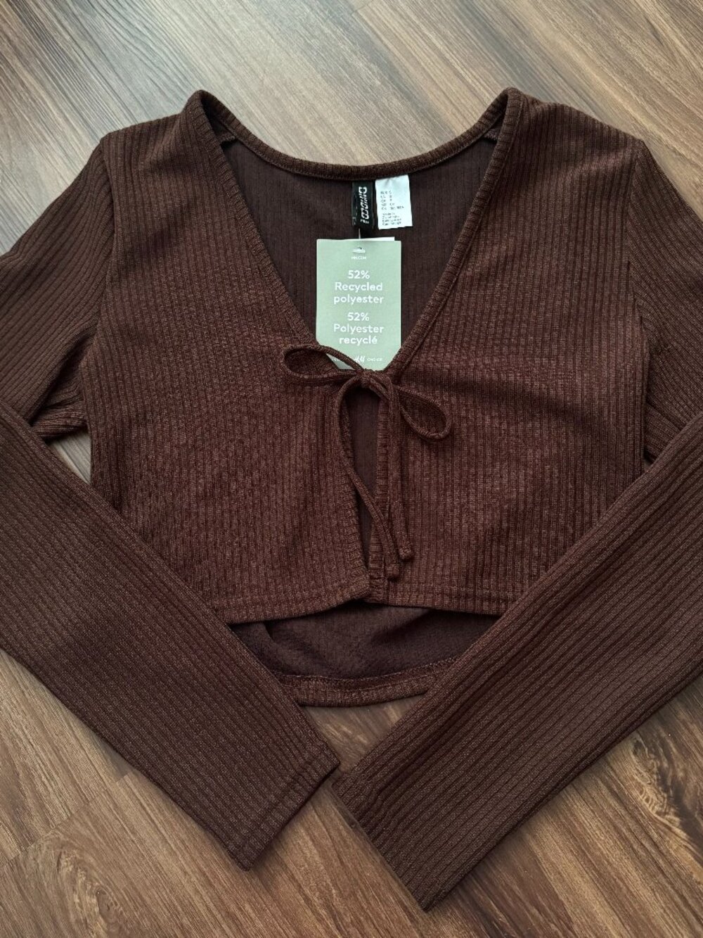 New With Tags H&M Brown Crop Tie Front Cardigan Long Sleeve